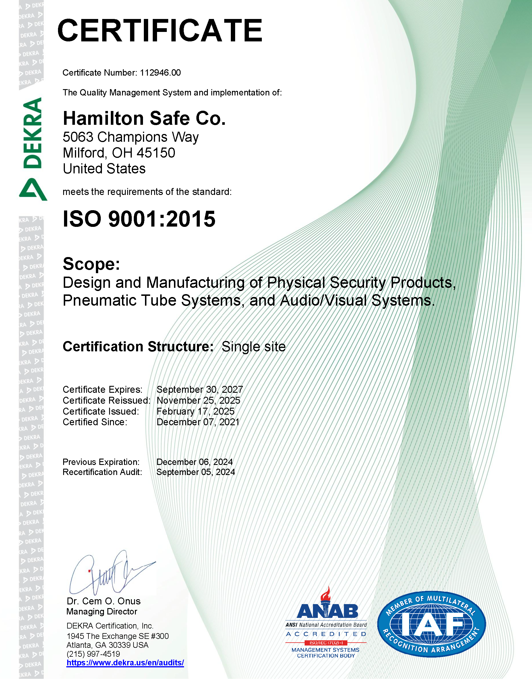 ISO 9001:2015 Certificate